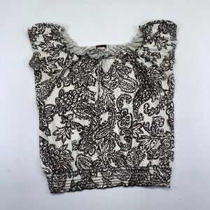 Vintage Agenda Women's Top Large Brown Paisley Sleeveless Keyhole Blouse